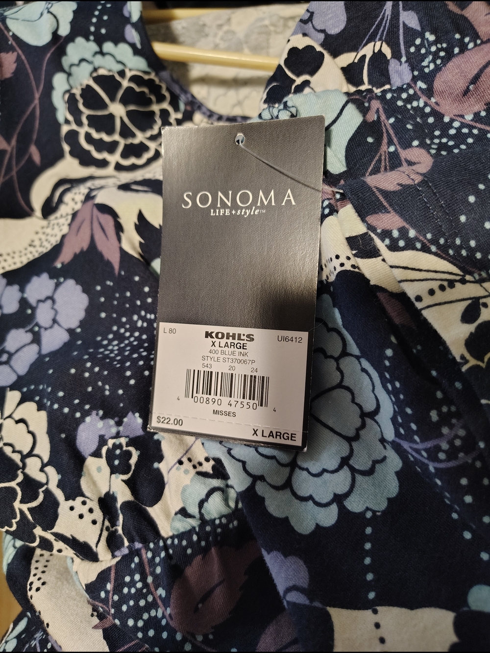 Sonoma Navy Floral Faux-Layered Wrap Tunic with Lavender and Light Blue - Picture 4 of 4